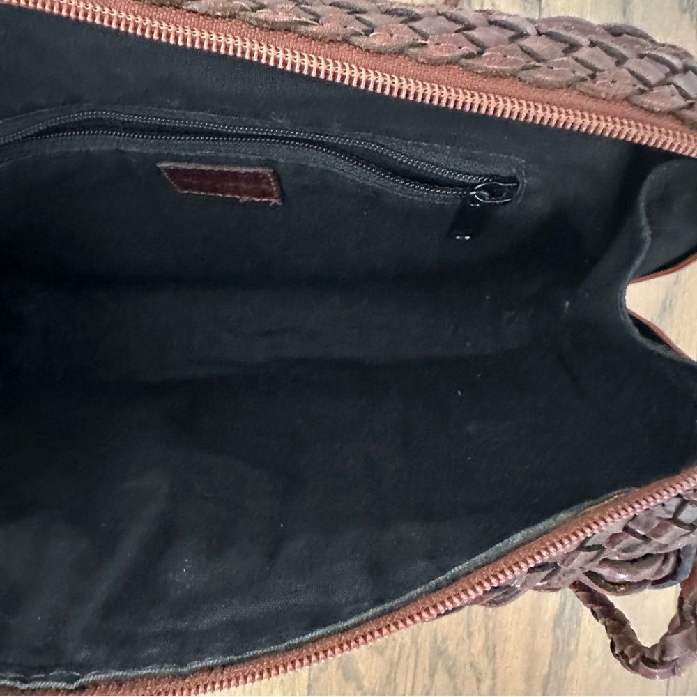 Vintage Woven Leather Small Rectangular Crossbody Handbag Brown 10"x7.5"x2.75 - Picture 7 of 11